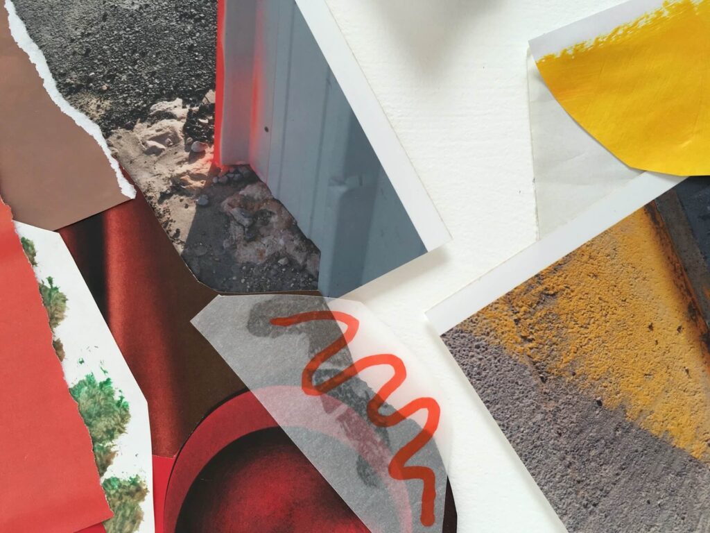 collage of photographs and scraps of painted surfaces