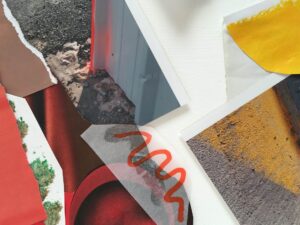 collage of photographs and scraps of painted surfaces